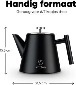Vatten® - Premium RVS Theepot - Incl. RVS Theefilter - 1L - Zwart - Dubbelwandig -Keukenartikelen Series Winkel 1077x1200