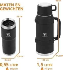 MacGyver RVS Thermoskan 1.5 Ltr – RVS Thermosbeker 0,55 Ltr - Langdurig Warm/koud - Zwart -Keukenartikelen Series Winkel 1079x1200 1