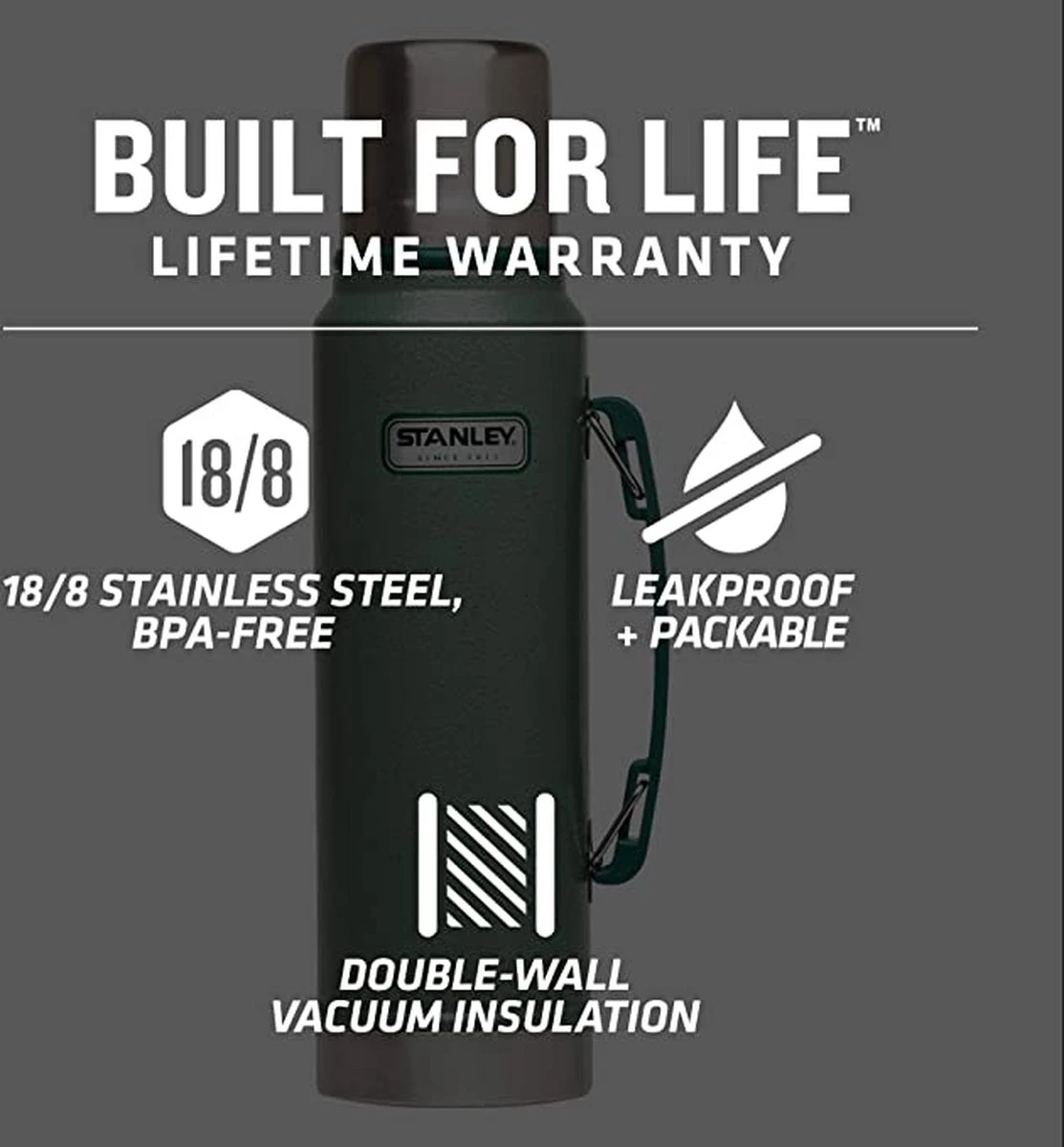 Stanley The Legendary Classic Bottle 1,40L - Thermosfles - Hammertone Green 7 Stanley The Legendary Classic Bottle 1,40L - Thermosfles - Hammertone Green - Afbeelding 6