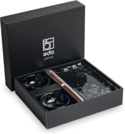 Edo Japan | HANA BLACK | Japanse Sushi Servies Set | 6-Delig | 2 Persoons | In Geschenkdoos