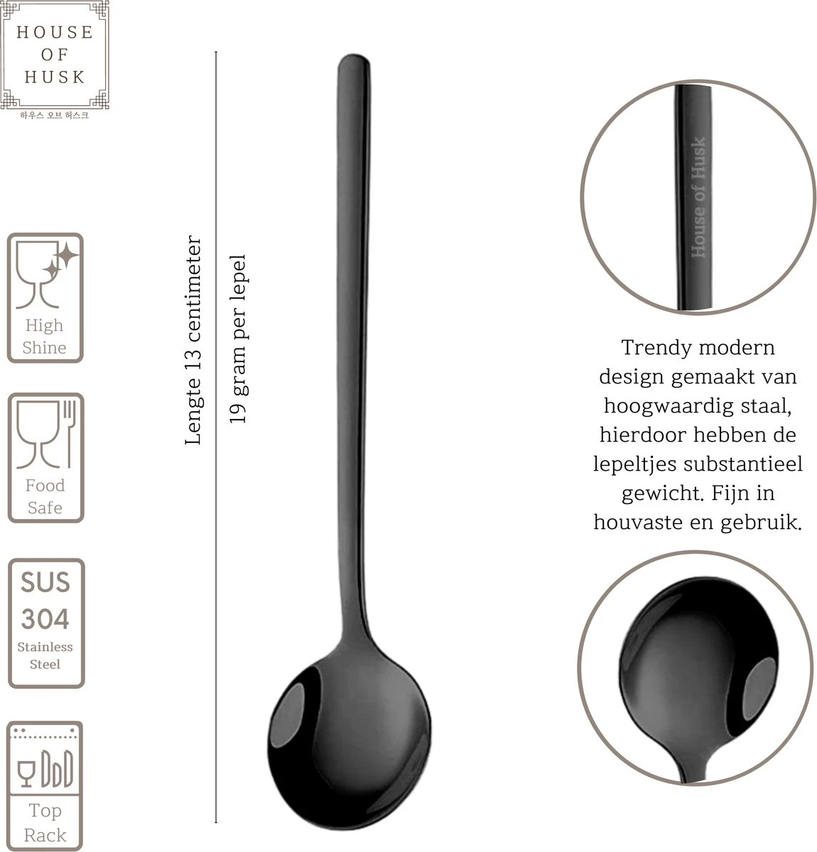 House Of Husk® Theelepels Set - Theelepeltjes - Koffielepels - Koffielepeltjes - RVS - 13cm - 12 Stuks - Zwart 4 House Of Husk® Theelepels Set - Theelepeltjes - Koffielepels - Koffielepeltjes - RVS - 13cm - 12 Stuks - Zwart - Afbeelding 2