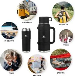 MacGyver RVS Thermoskan 1.5 Ltr – RVS Thermosbeker 0,55 Ltr - Langdurig Warm/koud - Zwart -Keukenartikelen Series Winkel 1189x1200 1