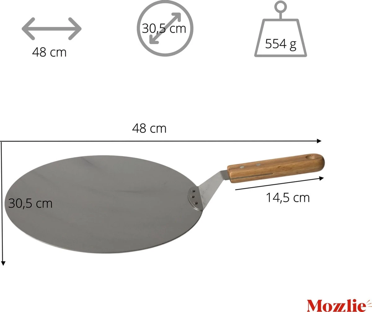 Pizzaschep 30 Cm Voor Oven Of BBQ - Rond - RVS - Met Houten Handvat 6 Pizzaschep 30 Cm Voor Oven Of BBQ - Rond - RVS - Met Houten Handvat - Afbeelding 4