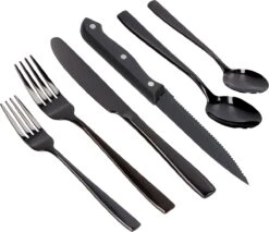 Deleca 6 Persoons Bestekset (36-delig) - Lepels, Messen, Vorken & Steakmessen - Vaatwasserbestendig - Zwart / RVS -Keukenartikelen Series Winkel 1200x1036 3