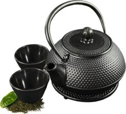 SakuraTea - Theepot Set - 4-delig - Gietijzer - Zwart - 0.8L - 2 Kopjes (100ml) -Keukenartikelen Series Winkel 1200x1086