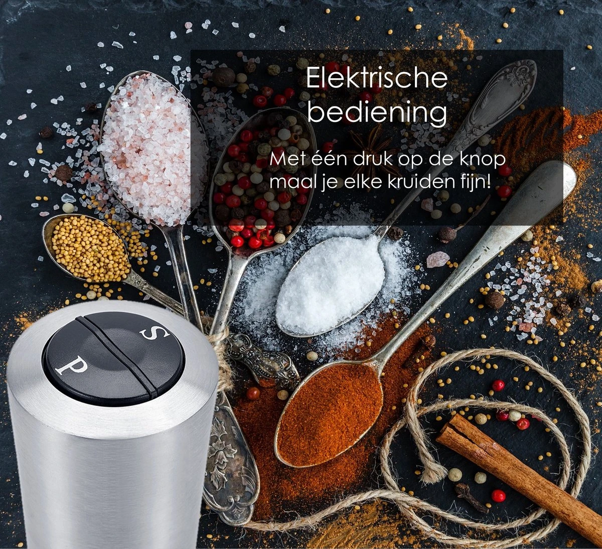 KROMS Peper En Zoutmolen Set - Peper En Zoutmolen Set Elektrisch -2 In 1 - Instelbare Maalgraad - Pepermolen - Zoutmolen - Peper En Zoutmolen Elektrisch 5 KROMS Peper En Zoutmolen Set - Peper En Zoutmolen Set Elektrisch -2 In 1 - Instelbare Maalgraad - Pepermolen - Zoutmolen - Peper En Zoutmolen Elektrisch - Afbeelding 3