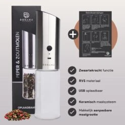 DODANA Premium Peper - & Zoutmolen Elektrisch - 1 Stuk - Pepermolen - Zoutmolen - Oplaadbaar - USB - Elektrische Pepermolen - RVS - Zwaartekracht Functie - LED Lamp - Nl Handleiding - Incl Borsteltje 12 DODANA Premium Peper - & Zoutmolen Elektrisch - 1 Stuk - Pepermolen - Zoutmolen - Oplaadbaar - USB - Elektrische Pepermolen - RVS - Zwaartekracht Functie - LED Lamp - Nl Handleiding - Incl Borsteltje -Keukenartikelen Series Winkel 1200x1199 13