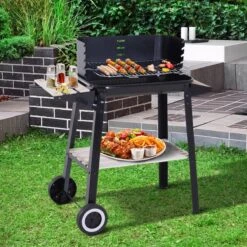 Verrijdbare Barbecue – Houtskool/Briketten - Verstelbare Grillplaat – Houten Tafel – Winscherm – Gewicht 5.9kg -Keukenartikelen Series Winkel 1200x1200 1000