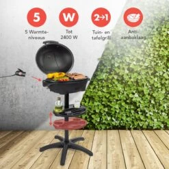 KitchenBrothers Elektrische BBQ - Met Grillplaat - Anti-aanbaklaag - Incl. Plank/Houders - Grilloppervlak 46,5x33,8cm - Tot 300°C - 2400W - Zwart -Keukenartikelen Series Winkel 1200x1200 1047