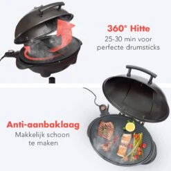 KitchenBrothers Elektrische BBQ - Met Grillplaat - Anti-aanbaklaag - Incl. Plank/Houders - Grilloppervlak 46,5x33,8cm - Tot 300°C - 2400W - Zwart -Keukenartikelen Series Winkel 1200x1200 1049