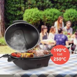 KitchenBrothers Elektrische BBQ - Met Grillplaat - Anti-aanbaklaag - Incl. Plank/Houders - Grilloppervlak 46,5x33,8cm - Tot 300°C - 2400W - Zwart -Keukenartikelen Series Winkel 1200x1200 1054