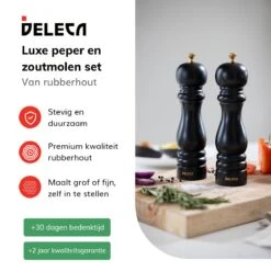 Deleca Luxe Peper En Zoutmolen Set - Met Geschenkdoos - Zout / Pepermolen - Rubberhout - Zwart & Goud -Keukenartikelen Series Winkel 1200x1200 1187
