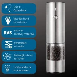 GOV Elektrische Peper- En Zoutmolen RVS XL Oplaadbaar - Automatische Pepermolen -Keukenartikelen Series Winkel 1200x1200 1212