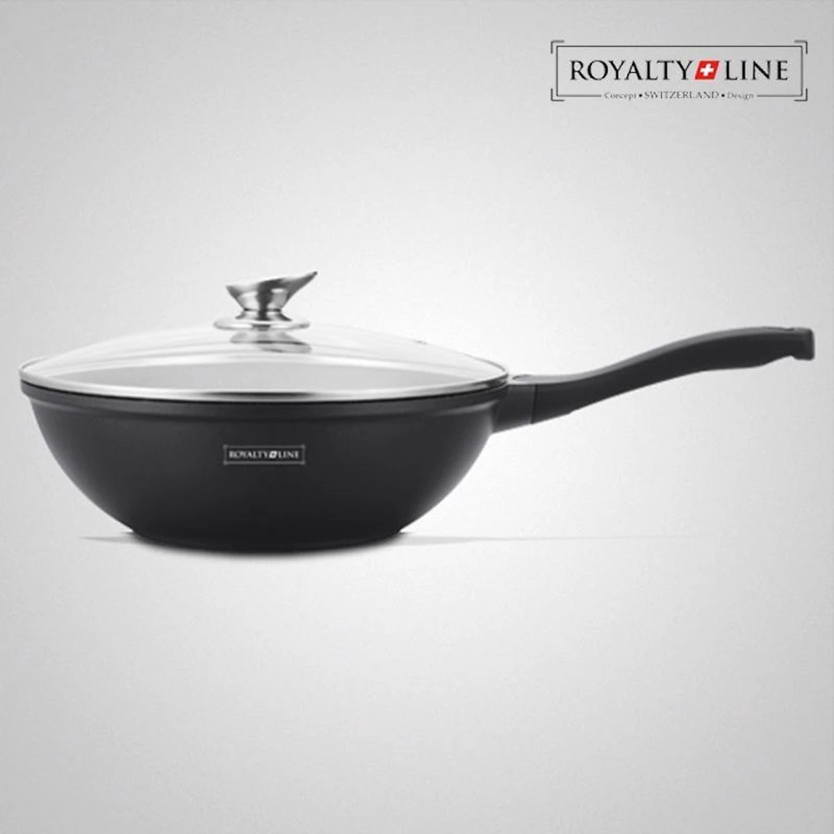 Royalty Line Marble Coating Wok - Met Glazen Deksel - Zwart - 30 Cm 5 Royalty Line Marble Coating Wok - Met Glazen Deksel - Zwart - 30 Cm - Afbeelding 3