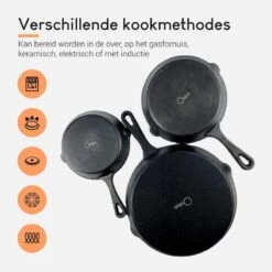Ocina Gietijzeren Pan – Set Van 3 Stuks – ø25cm, ø19.5cm En ø16cm - Skillet - Koekenpan – Hapjespan – Koekenpan Inductie – Koekenpannenset - Gietijzeren Pan Bbq - Gietijzer - Incl. Receptenboek -Keukenartikelen Series Winkel 1200x1200 458