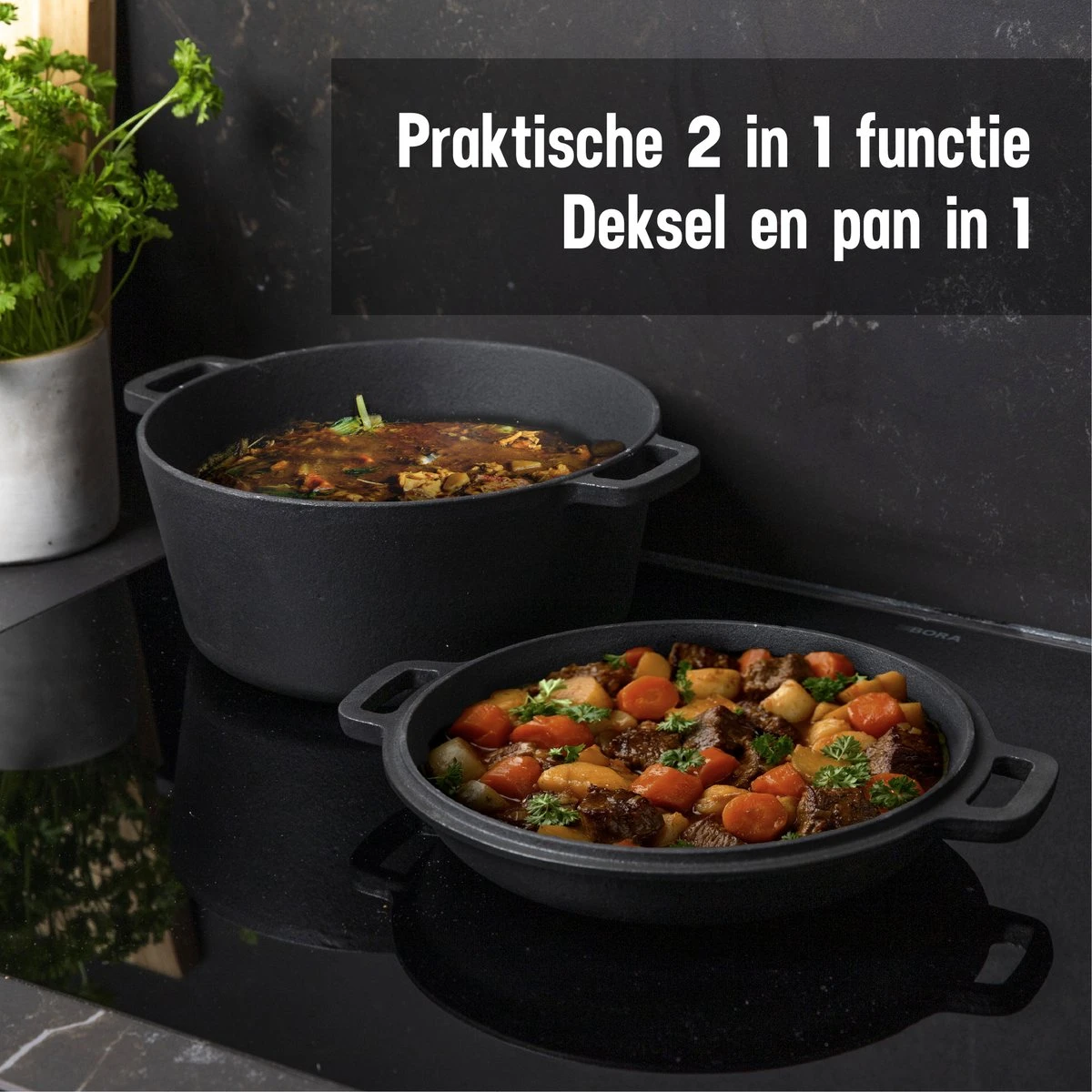 Daumonet Ducasse Gietijzeren Double Use Braadpan - Combi Sudderpan Zwart - 2-in-1 Bak- En Braadpan - PFAS & PFOA Vrij - Rond - Ø 26 Cm - 4,4 Liter - Emaille - Alle Warmtebronnen - Elektrisch - Gas - Halogeen - Inductie - Keramisch 5 Daumonet Ducasse Gietijzeren Double Use Braadpan - Combi Sudderpan Zwart - 2-in-1 Bak- En Braadpan - PFAS & PFOA Vrij - Rond - Ø 26 Cm - 4,4 Liter - Emaille - Alle Warmtebronnen - Elektrisch - Gas - Halogeen - Inductie - Keramisch - Afbeelding 3