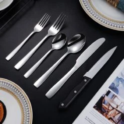 Deleca 8 Persoons Bestekset (48-delig) - Lepels, Messen, Vorken & Steakmessen - Vaatwasserbestendig - Zilver / RVS -Keukenartikelen Series Winkel 1200x1200 629