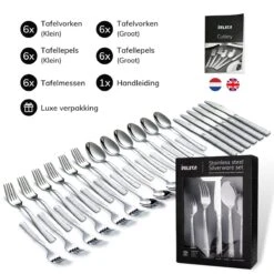 Deleca 6 Persoons Bestekset Deluxe (30-delig) - Vorken, Lepels En Messen - Vaatwasserbestendig - Gehamerd - Zilver / RVS -Keukenartikelen Series Winkel 1200x1200 656
