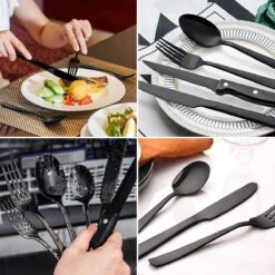 Deleca 6 Persoons Bestekset (36-delig) - Lepels, Messen, Vorken & Steakmessen - Vaatwasserbestendig - Zwart / RVS -Keukenartikelen Series Winkel 1200x1200 663