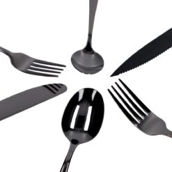 Deleca 6 Persoons Bestekset (36-delig) - Lepels, Messen, Vorken & Steakmessen - Vaatwasserbestendig - Zwart / RVS -Keukenartikelen Series Winkel 1200x1200 666
