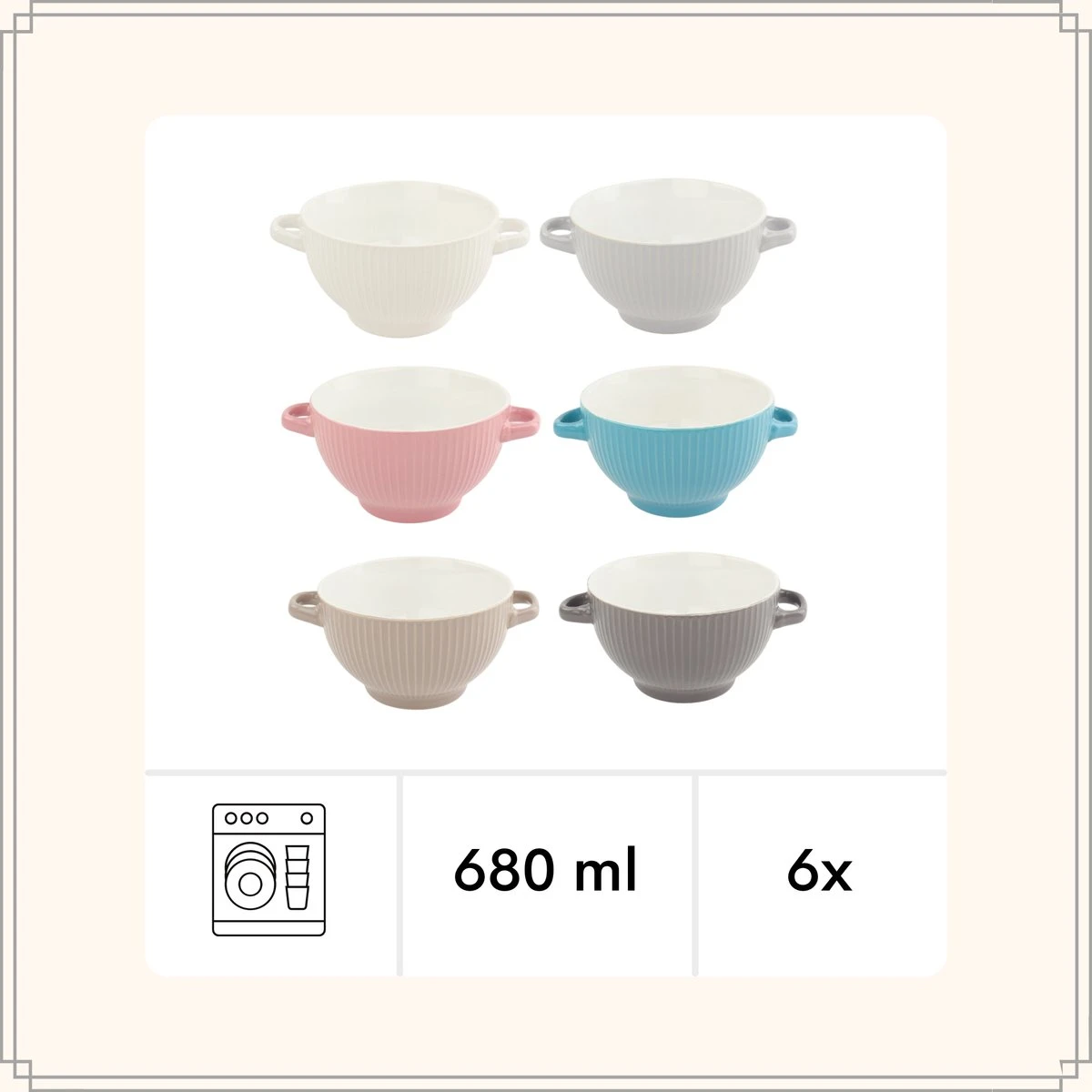 OTIX Soepkommen - Set Van 6 - Met Oor - Stapelbaar - Aardewerk - 680 Ml - 6 Kleuren 5 OTIX Soepkommen - Set Van 6 - Met Oor - Stapelbaar - Aardewerk - 680 Ml - 6 Kleuren - Afbeelding 3