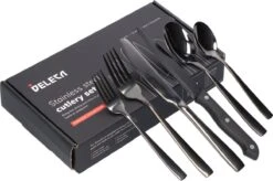 Deleca 6 Persoons Bestekset (36-delig) - Lepels, Messen, Vorken & Steakmessen - Vaatwasserbestendig - Zwart / RVS -Keukenartikelen Series Winkel 1200x796 14
