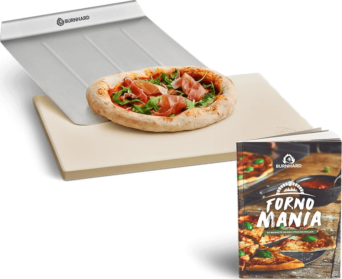 Burnhard Pizzasteen 38 X 30 X 1,5 Cm + Pizzaschep 3 Burnhard Pizzasteen 38 X 30 X 1,5 Cm + Pizzaschep