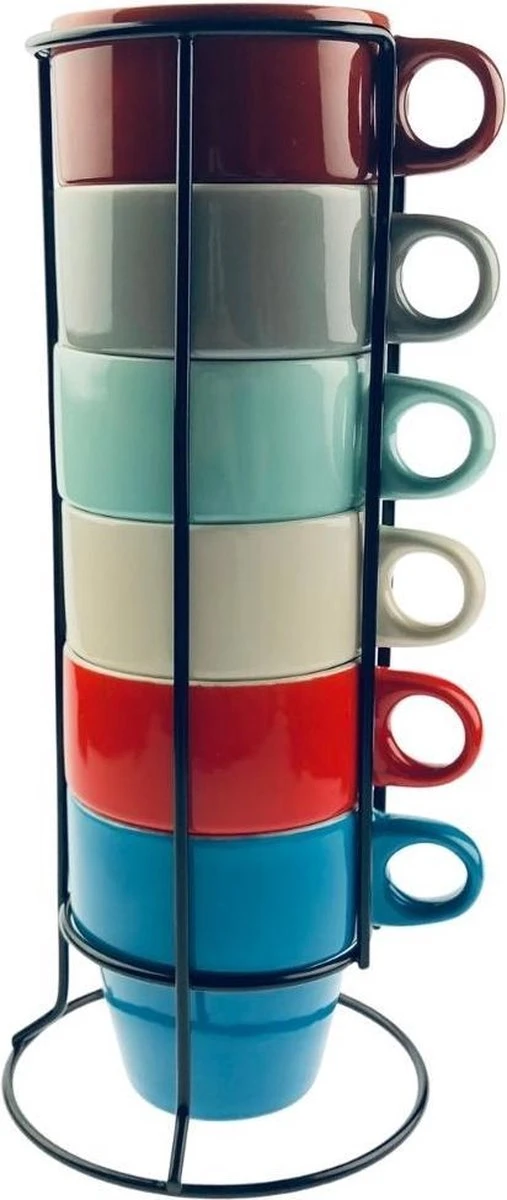 Orange85 Koffiekopjes - Met Houder - Set Van 6 - Gekleurd - 300 Ml - Keramiek 3 Orange85 Koffiekopjes - Met Houder - Set Van 6 - Gekleurd - 300 Ml - Keramiek