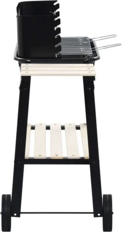 Verrijdbare Barbecue – Houtskool/Briketten - Verstelbare Grillplaat – Houten Tafel – Winscherm – Gewicht 5.9kg -Keukenartikelen Series Winkel 630x1200